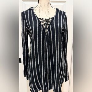 Billabong Black and White Striped Top With Hood